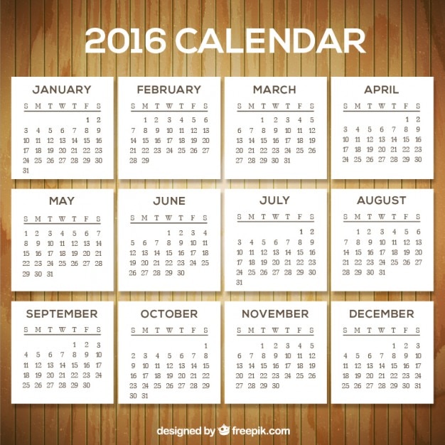 White 2016 calendar