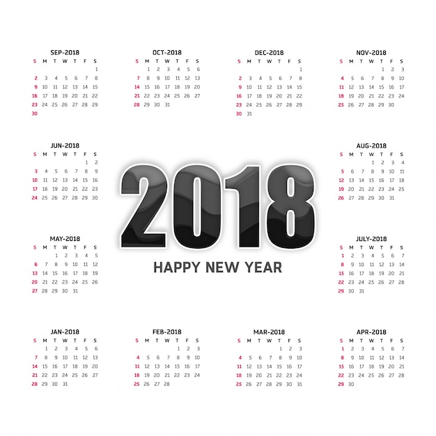 Calendario 2018 modello di disegno vettoriale anno stile minimalismo