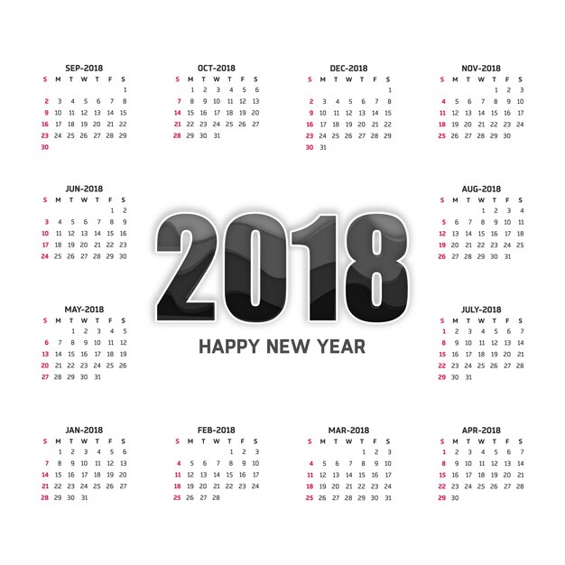 Календарь 2018 год шаблон векторного дизайна Минимализм Стиль