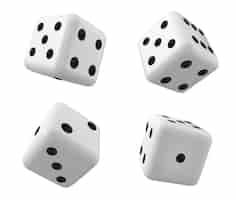 Free vector white 3d isolated realistic dice for casino game vector icon backgammon lucky cube roll with 1 6 or two dot number random rolling square luck choice for poker gaming entertainment illustration