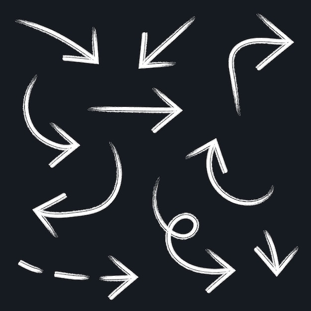 Белые стрелки набор мазков кистью темном фоне