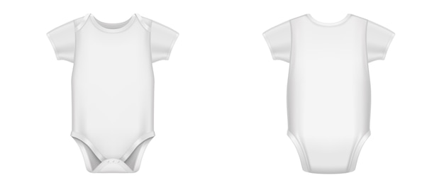 White baby bodysuit with short sleeves in front and back view