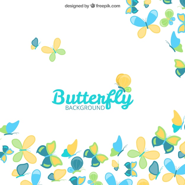 White background with flat butterflies