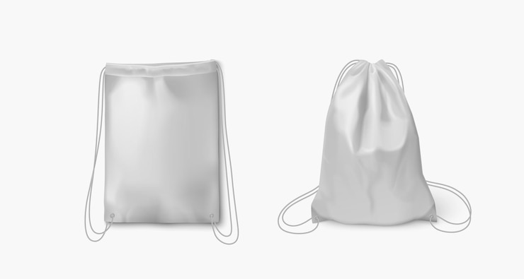 Free Vector white backpack mockup with thin long drawstring