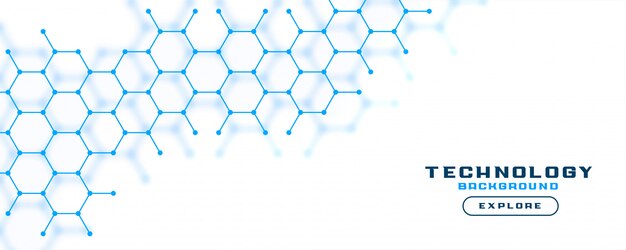 White Banner Background With Blue Hexagon Lines