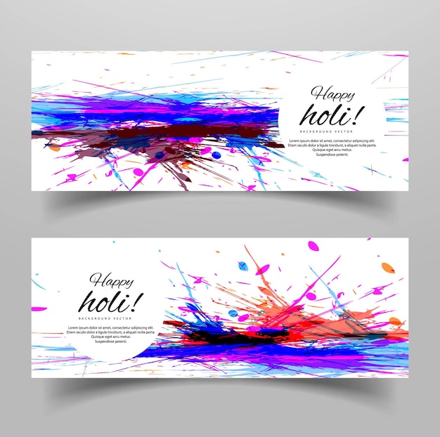 Free vector white banners with artistic watercolors for holi