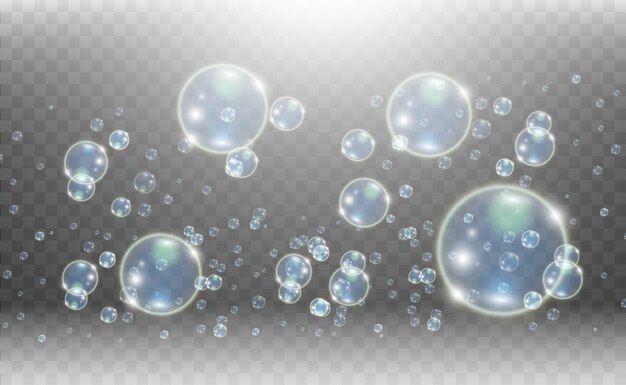 透明な背景に水族館 現実的な泡のイラスト プレミアムベクター
