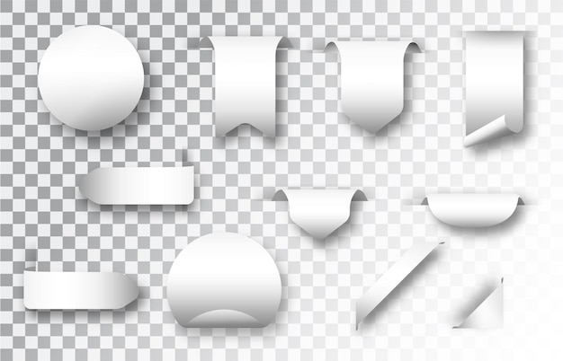 white blank paper stickers set isolated mockup realistic vector paper template with soft shadow