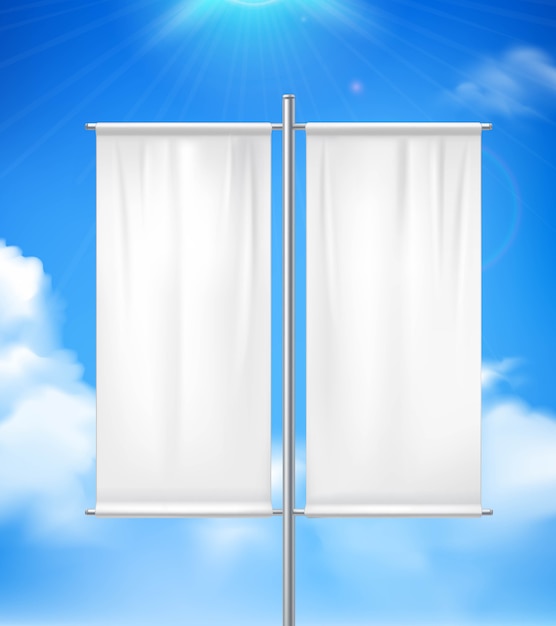 White blank realistic double pole banner advertisement flag outdoor 