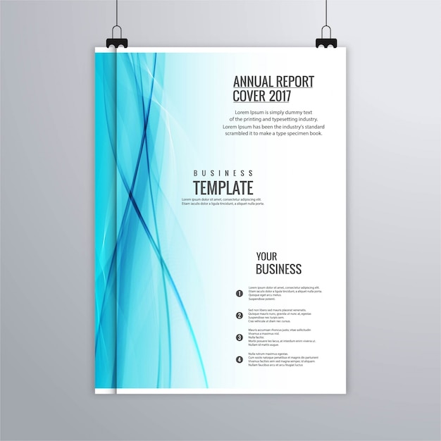 Free vector white and blue brochure with wavy shapes