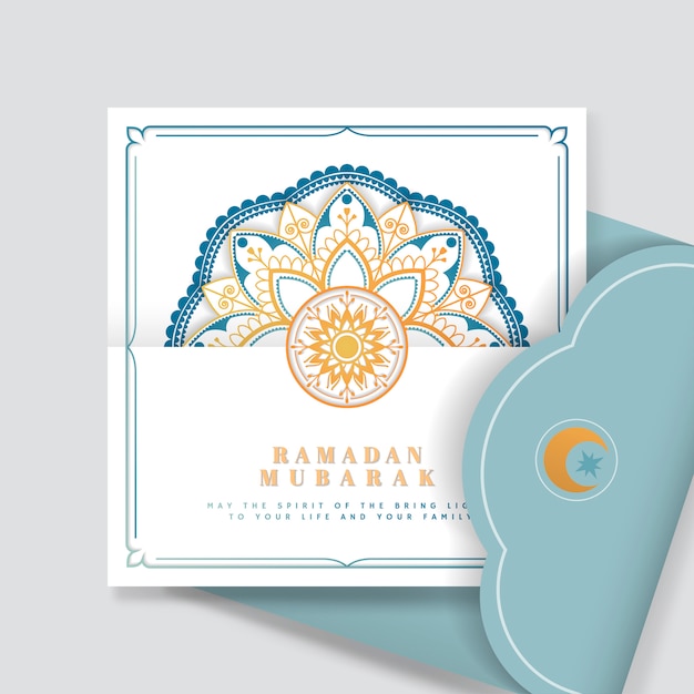 Vettore di cartolina di eid mubarak bianco e blu