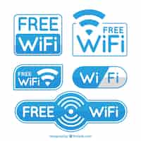 Free vector white and blue wifi stickers in flat design