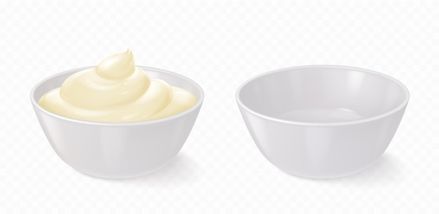 Free vector white bowl with mayonnaise cheese sauce yogurt