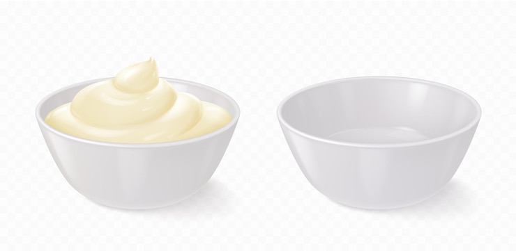 Free Vector white bowl with mayonnaise cheese sauce yogurt
