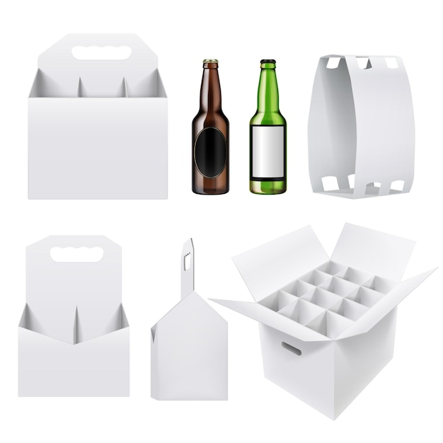 white box package of various forms for different count of glass bottles realistic mockup isolated vector illustration
