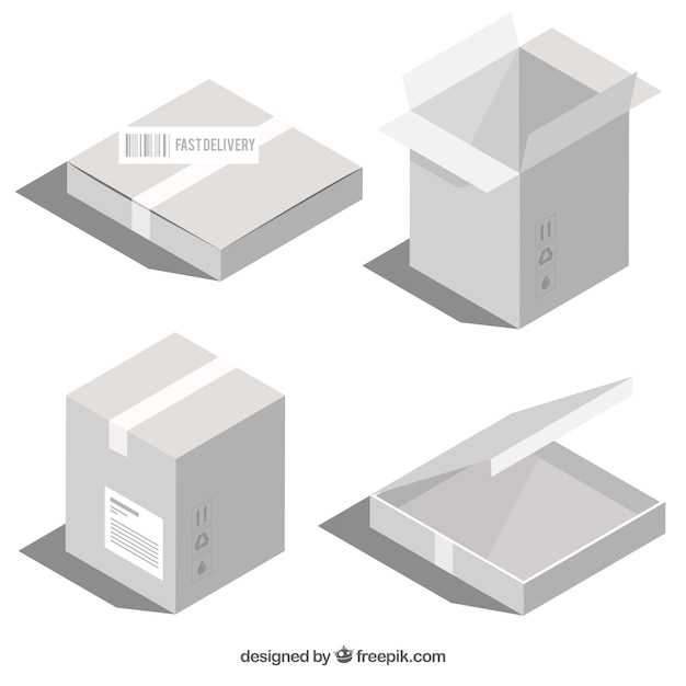 White boxes collection to shipment in realistic style