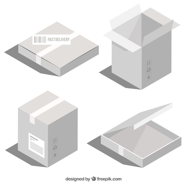 무료 벡터 현실적인 스타일로 배송되는 흰색 상자 컬렉션