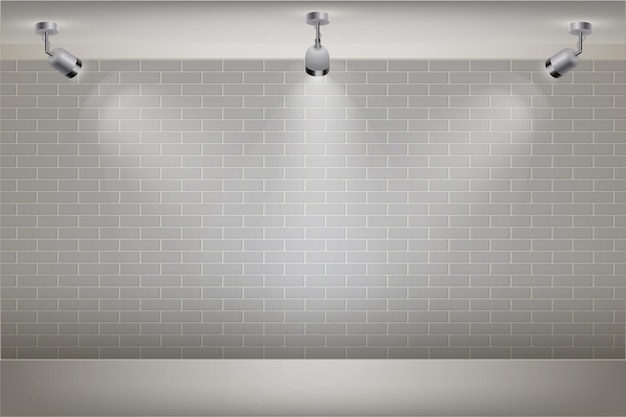 Vettore gratuito muro di mattoni bianco con sfondo di luci spot