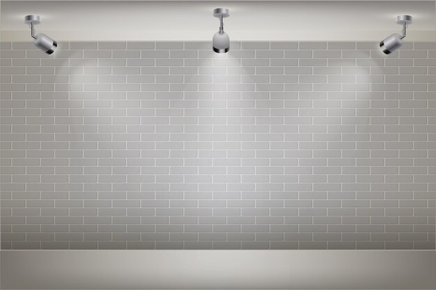 White brick wall with spot lights background