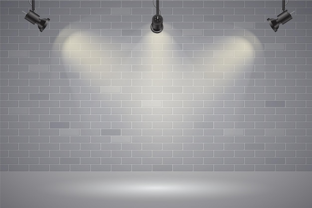 Free vector white brick wall with spot lights wallpaper