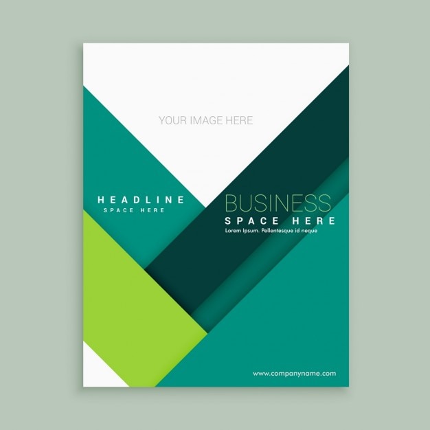 White brochure with green shapes