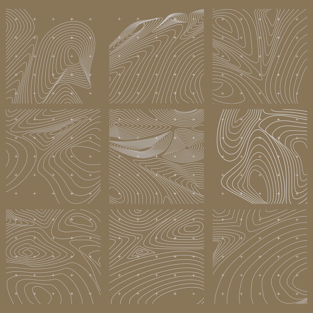 White and brown abstract contour line map set