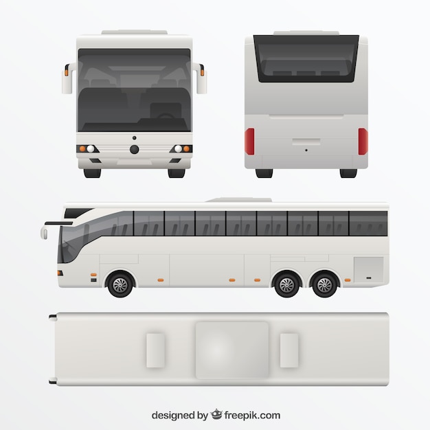 Белый автобус в разных точках