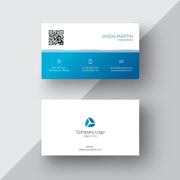 Free vector white business card with blue details