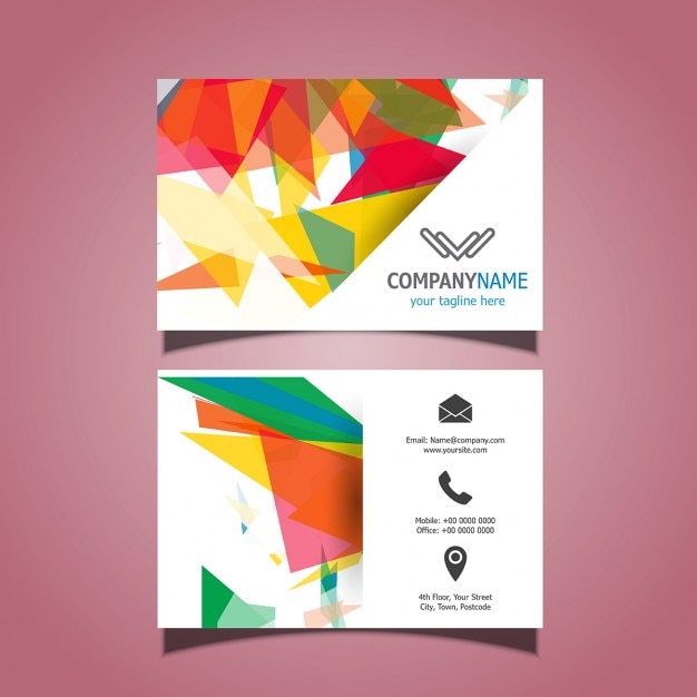 Free vector white business card with full color polygonal shapes