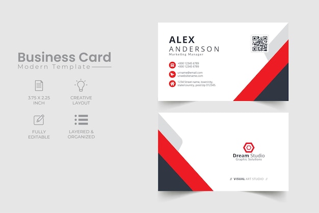 Белая визитка с красными деталями Современный креативный шаблон визитной карточки бесплатно