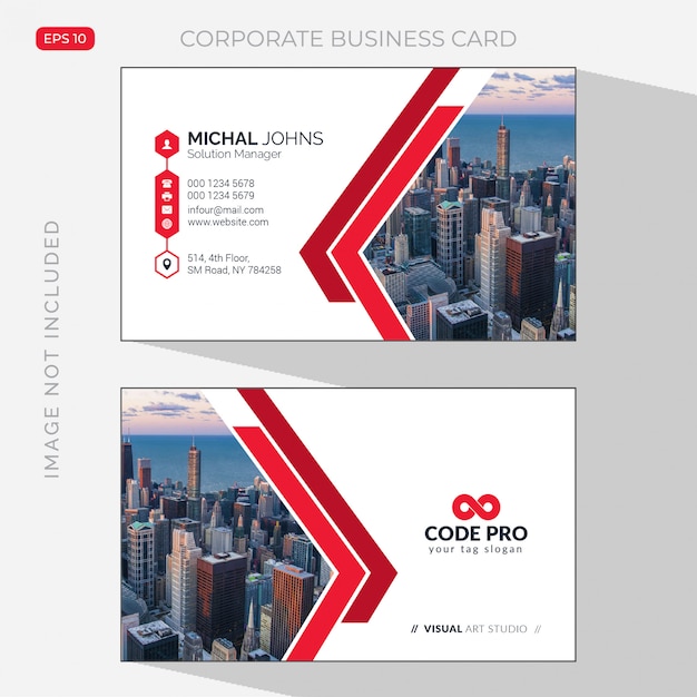 Free vector white business card with red details  with photo of city