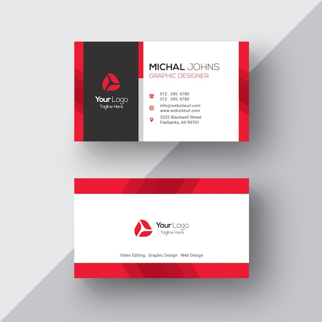 Free vector white business card with red details