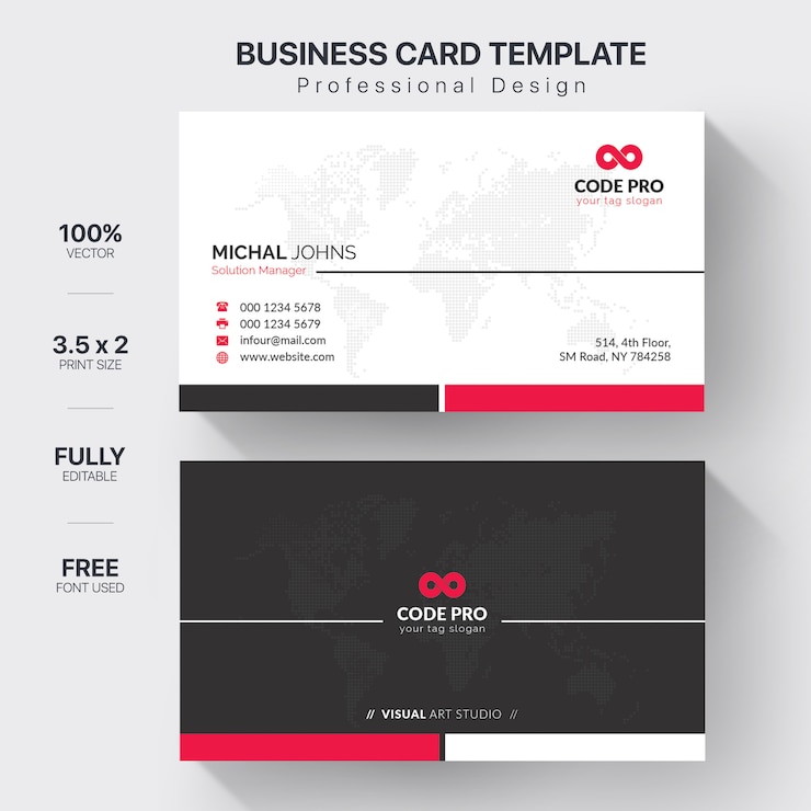 Free Vector white business card with red details