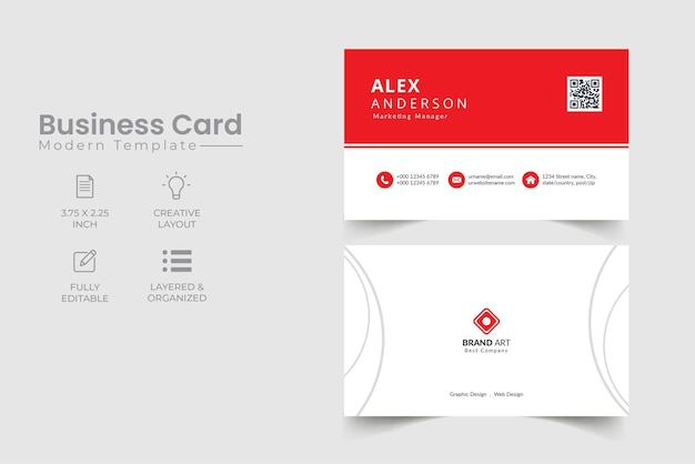 White business card with red details