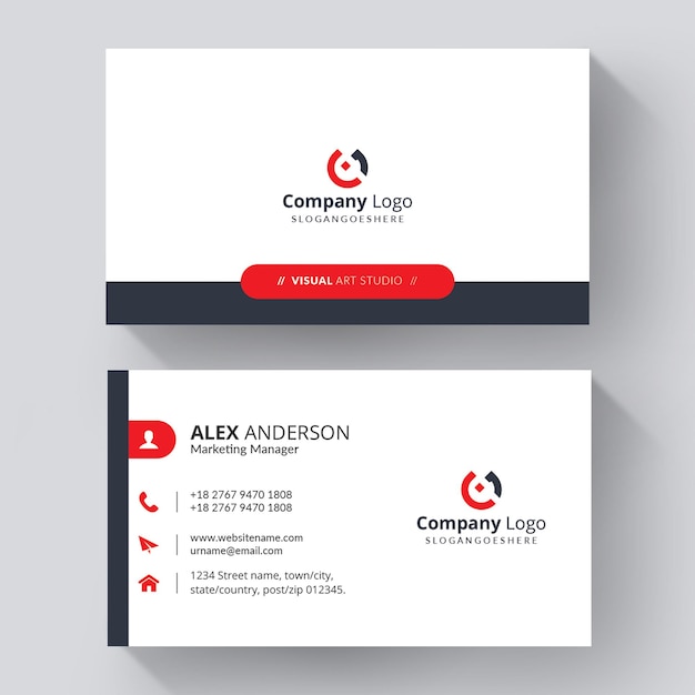 Free vector white business card with red details