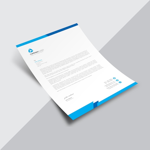 White business document with blue borders