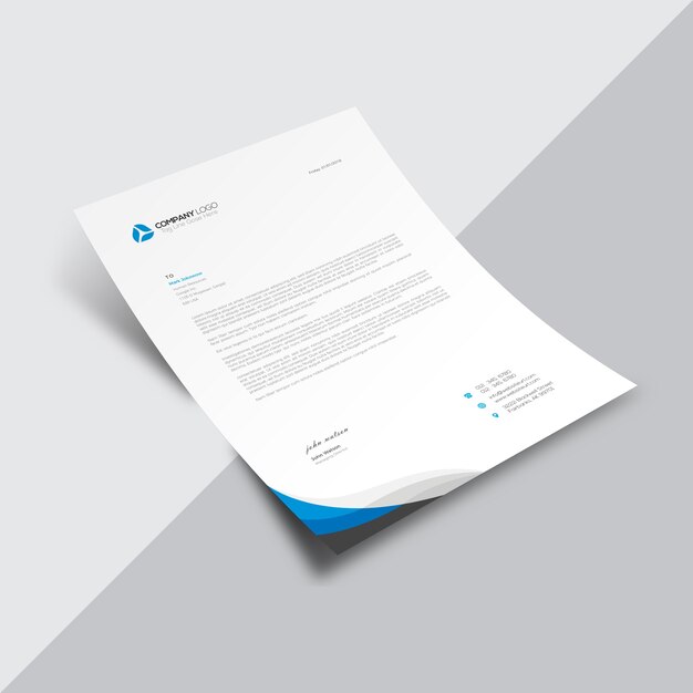 White business document with blue corner