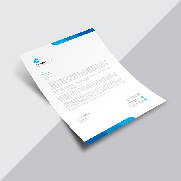 Free vector white business document with blue details