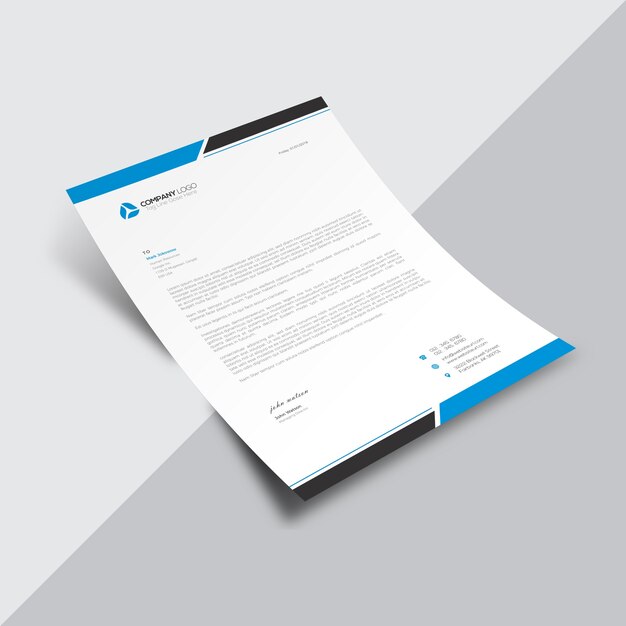 White business document with blue and white details