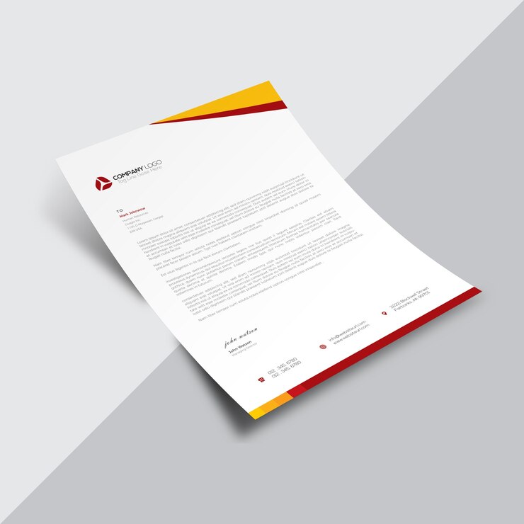 Free Vector white business document with orange and red details