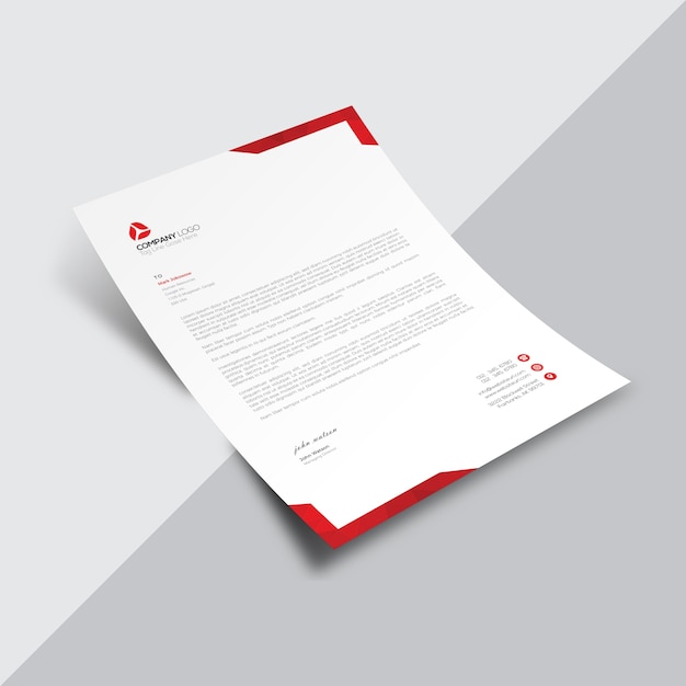 White business document with red corners