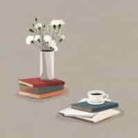 Free vector white carnation vase on a stack of books design element vector