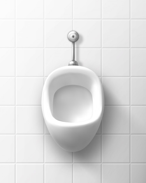 Free vector white ceramic urinal on wall in male toilet