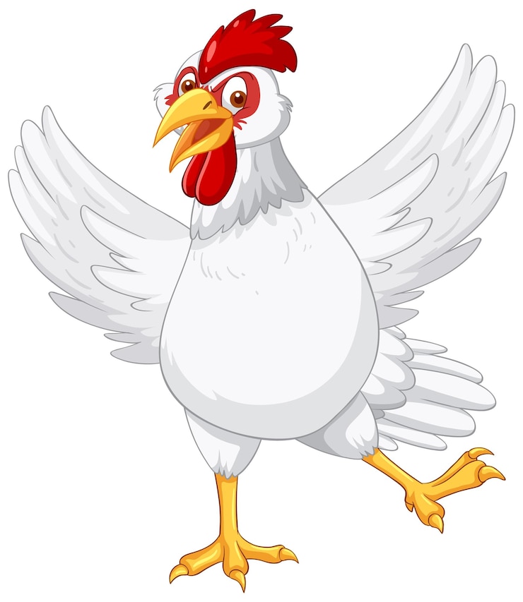 Free Vector white chicken spreading wings cartoon character