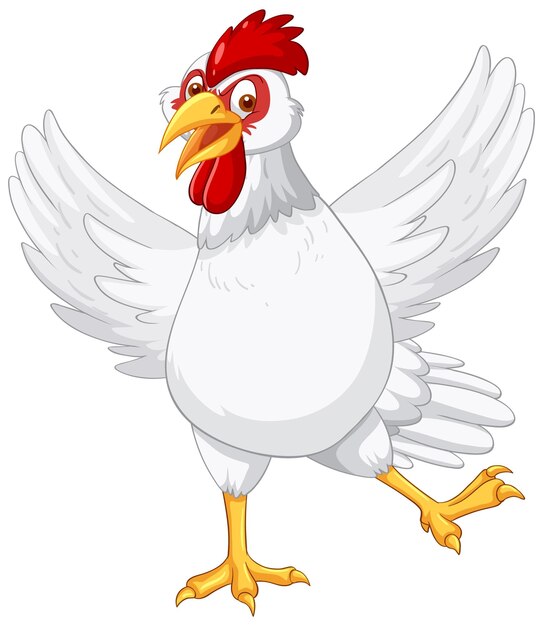 White chicken spreading wings cartoon character