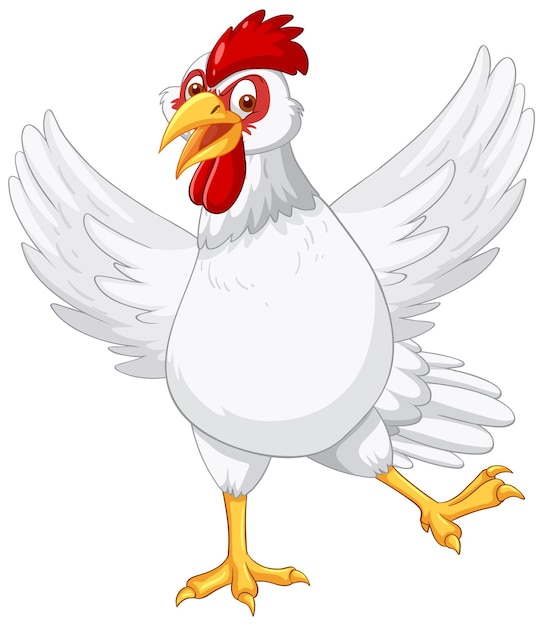 날개를 펼치고 있는 흰 닭 만화 캐릭터