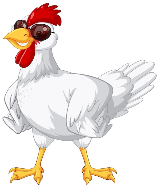 Vettore gratuito personaggio dei cartoni animati da portare degli occhiali da sole del pollo bianco