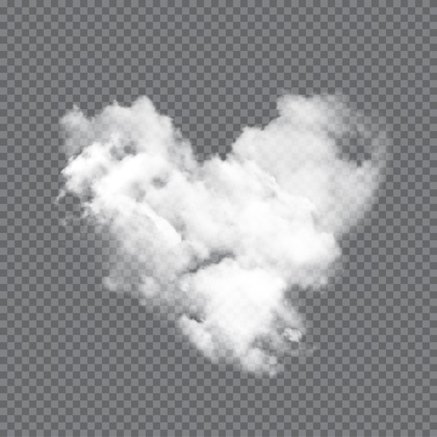 Free vector white cloud heart shape on transparent background fluffy light beautiful love symbol