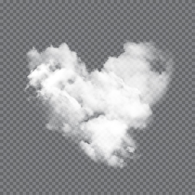 Белое облако в форме сердца на прозрачном фоне Пушистый свет красивый символ любви