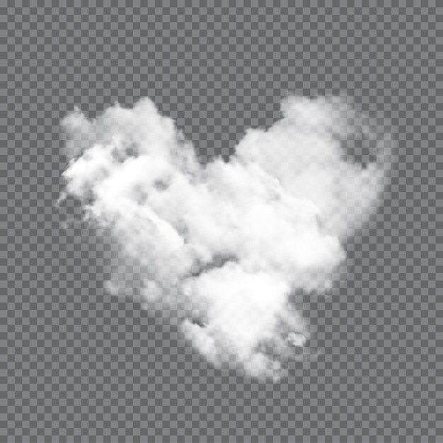 透明な背景に白い雲のハートの形ふわふわ光美しい愛のシンボル